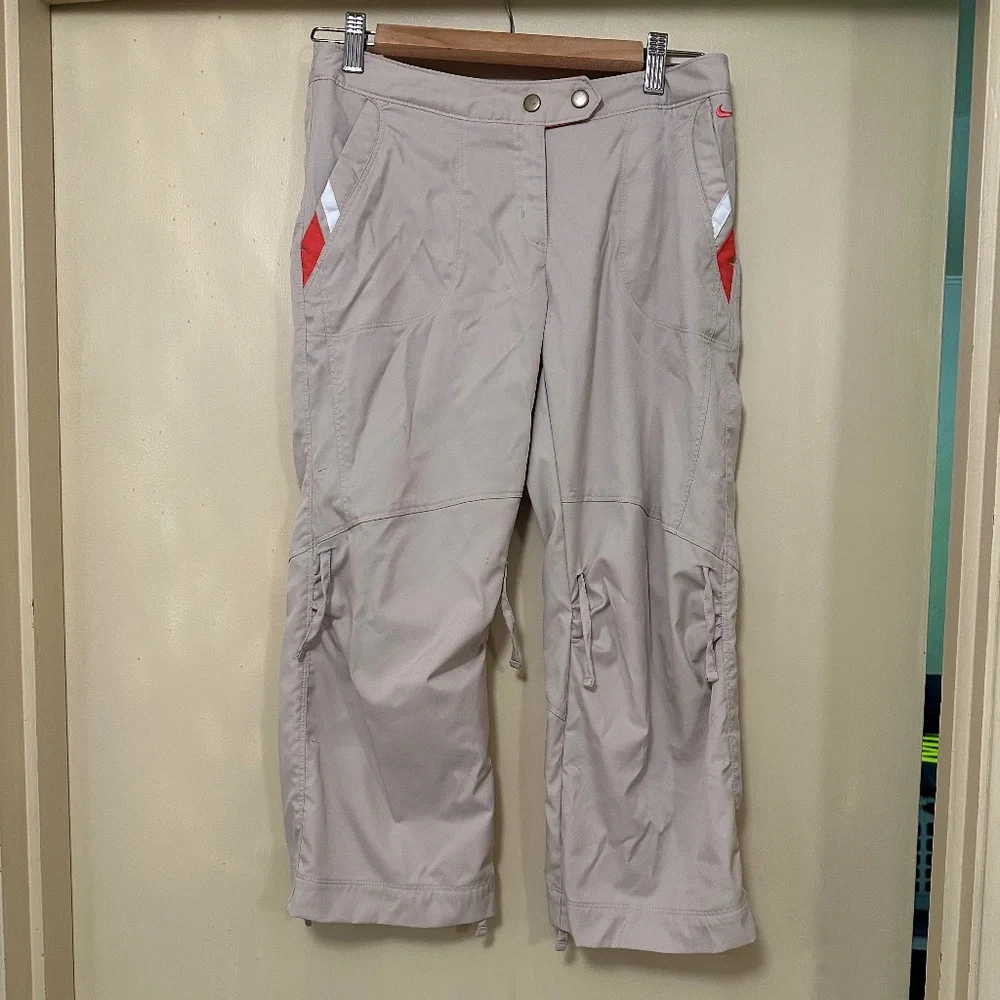 Nike Beige Cargo Capri Pants with Red & White Accents